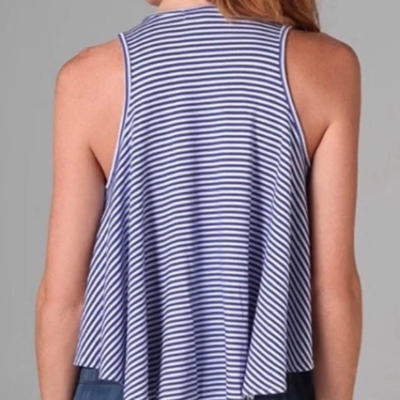 MINKPINK line up striped layered tank top sz L  blue & white striped vneck crop - Picture 4 of 10
